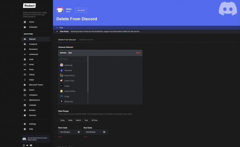 écran de suppression de messages de l'application Redact