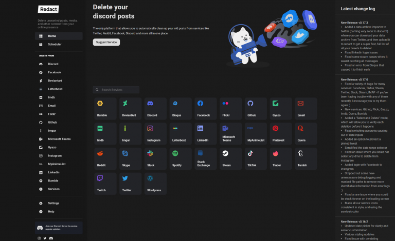 Page d'accueil de l'application Delete