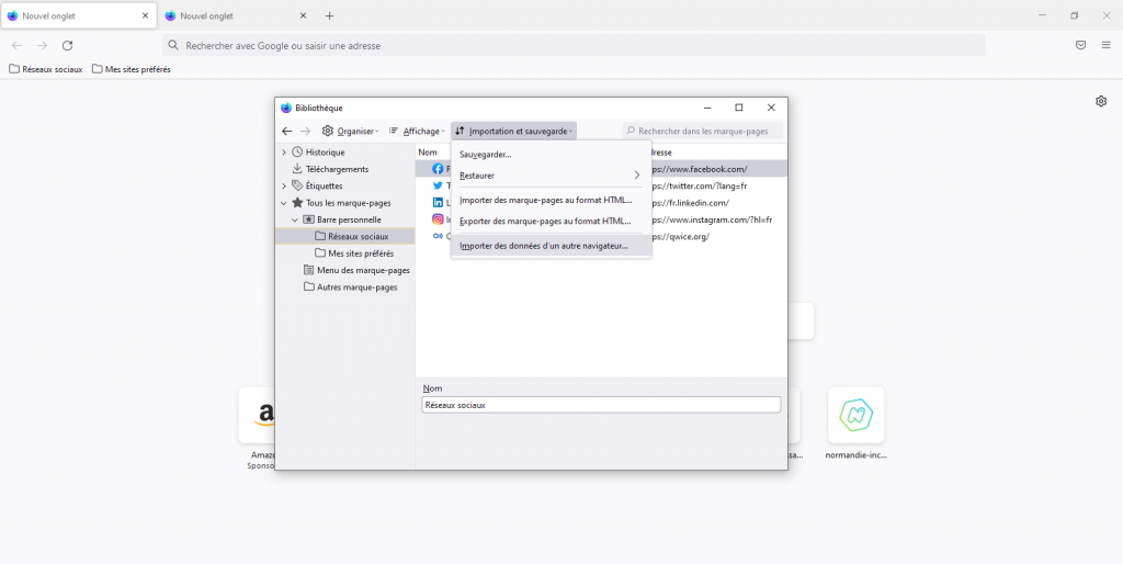 Import et export de marque-pages